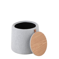 POUF/TABLE D'APPOINT ROND TEXTILE/BOIS GRIS CLAIR