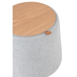 POUF/TABLE D'APPOINT ROND TEXTILE/BOIS GRIS CLAIR