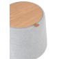 POUF/TABLE D'APPOINT ROND TEXTILE/BOIS GRIS CLAIR