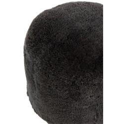 Puf de piel de oveja redondo gris oscuro de 57 cm.