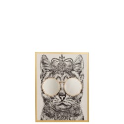 Tableau avec chat à lunettes en toile blanc 67x87x5 cm