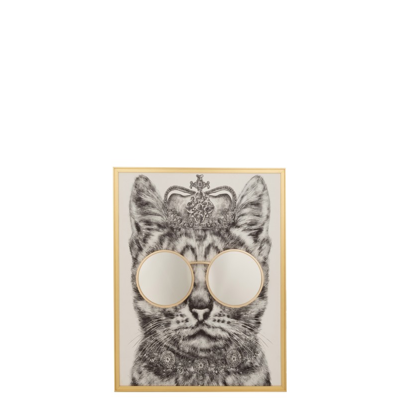 Tableau avec chat à lunettes en toile blanc 67x87x5 cm
