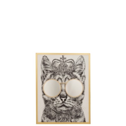 Tableau avec chat à lunettes en toile blanc 67x87x5 cm