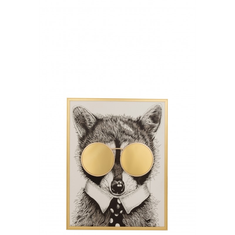Décoration murale d’un renard à lunettes miroir dorée de 86 cm