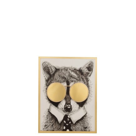 Décoration murale d’un renard à lunettes miroir dorée de 86 cm