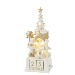 Calendrier de l'avent avec led en pvc blanc et or 18x49cm