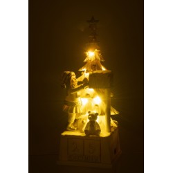 Calendario de Adviento con luces LED en PVC blanco y dorado de 18x49cm.