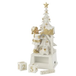 Calendario de Adviento con luces LED en PVC blanco y dorado de 18x49cm.