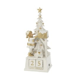 Calendario de Adviento con luces LED en PVC blanco y dorado de 18x49cm.