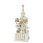 Calendario de Adviento con luces LED en PVC blanco y dorado de 18x49cm.