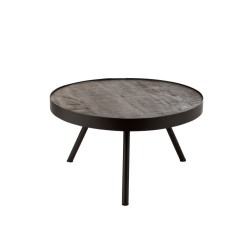 Mesa auxiliar fien baja madera de mango hierro marrón oscuro negro