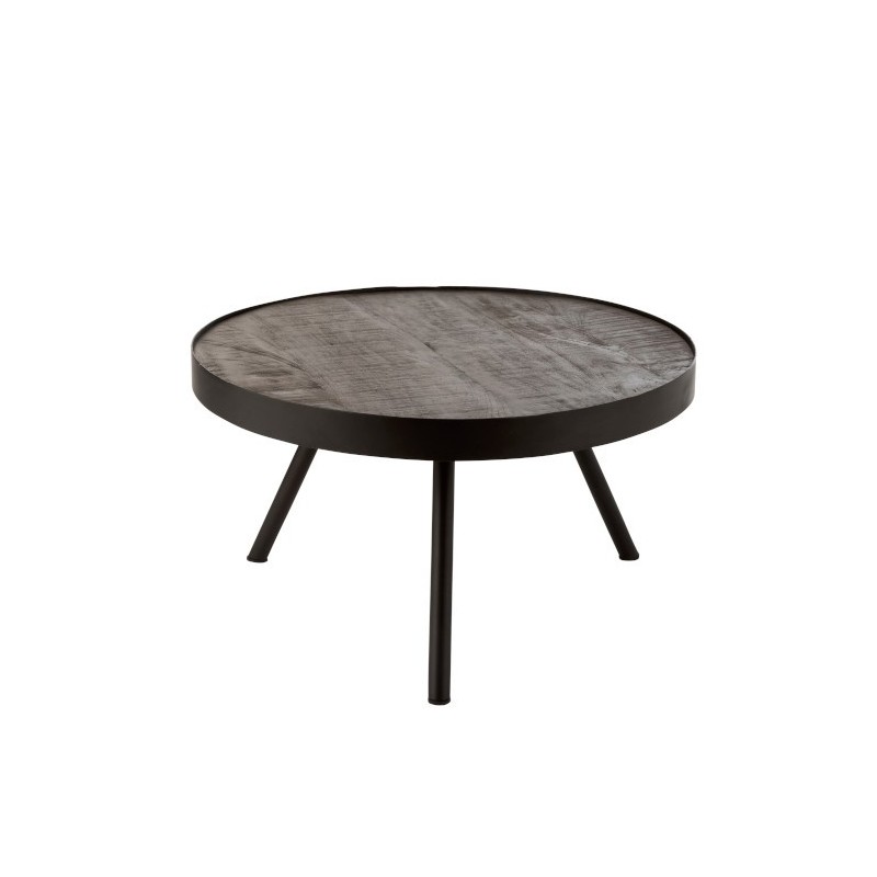 Table basse en bois de manguier brun fonce et fer noir