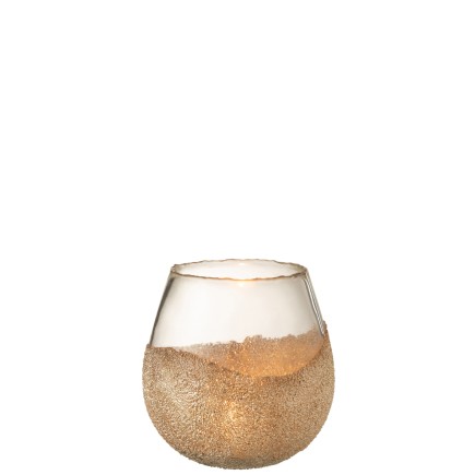 Castiçal redondo em vidro dourado 17x17x18 cm