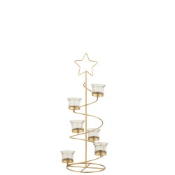 Portavelas árbol espiral hierro/cristal oro Alt. 50 cm