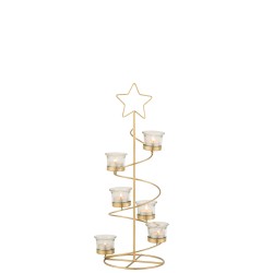 Portavelas árbol espiral hierro/cristal oro Alt. 50 cm