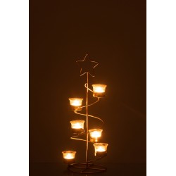 Portavelas árbol espiral hierro/cristal oro Alt. 50 cm