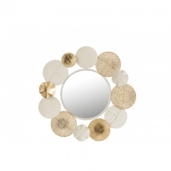 Miroir rond avec structure de cercles en métal en métal blanc 68x68x4 cm