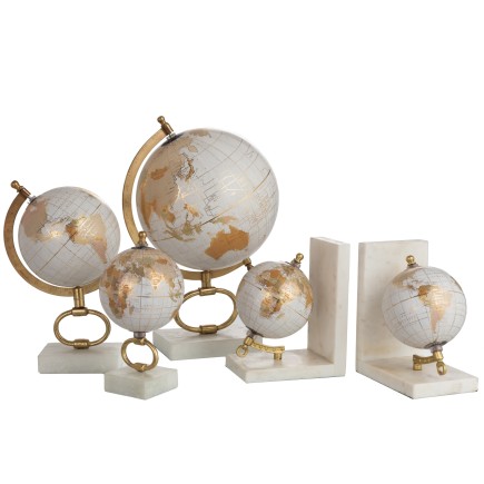 Globe-terrestre sur pied en bois blanc 24x23x36 cm