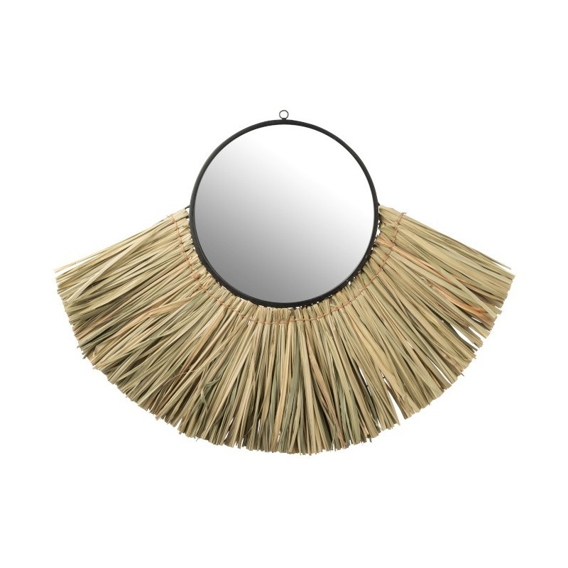 Miroir rond avec demi-lune en rotin naturel 85x65