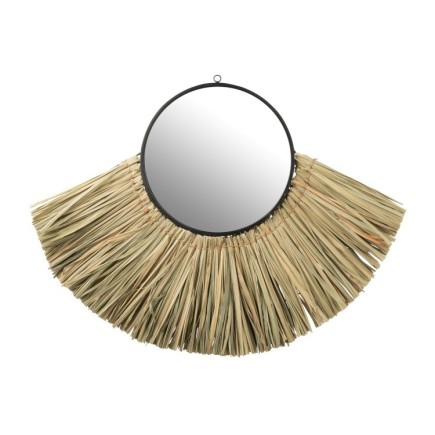 Miroir rond avec demi-lune en rotin naturel 85x65