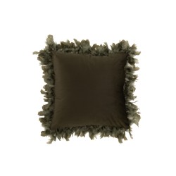 Coussin carré avec bords plumes en polyester kaki 45x45cm