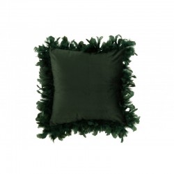 Coussin carré avec bords plumes en polyester vert foncé 45x45cm