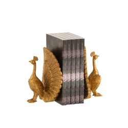 Set de 2 sujeta libros pavo real resina oro Alt. 18