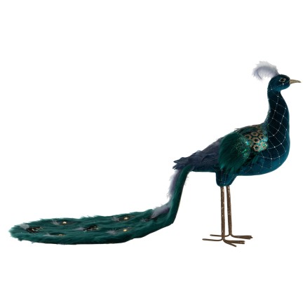 Decoración de pavo real en textil verde de 91x28x55 cm