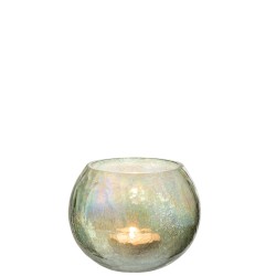 Photophore boule en verre vert 15x15x12 cm
