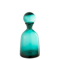 Bouteille décorative avec bouchon en verre azur 15x15x34 cm