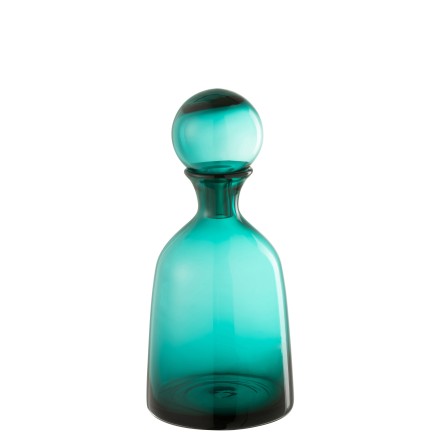 Bouteille décorative avec bouchon en verre azur 15x15x34 cm