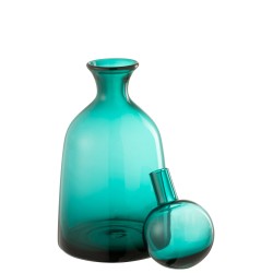 Bouteille décorative avec bouchon en verre azur 15x15x34 cm