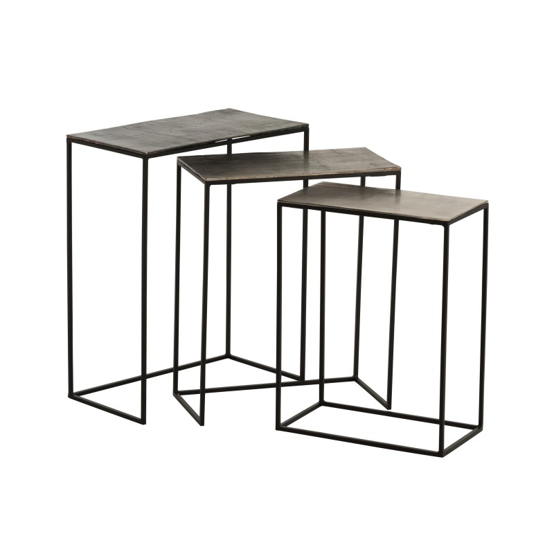 Conjunto de 3 mesas encaixáveis em alumínio preto 53x29x66 cm