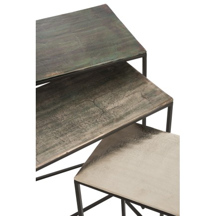 Set de 3 mesa auxiliar rectangular aluminio negro/mix