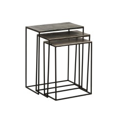 Set de 3 mesa auxiliar rectangular aluminio negro/mix