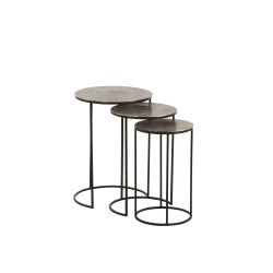 Set de 3 tables gigognes en aluminium noir 42x42x60 cm