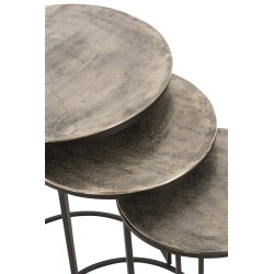 Conjunto de 3 mesas encaixáveis em alumínio preto 42x42x60 cm