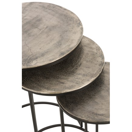 Set de 3 tables gigognes en aluminium noir 42x42x60 cm