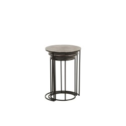 Set de 3 tables gigognes en aluminium noir 42x42x60 cm