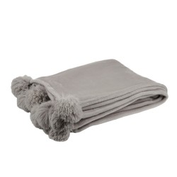 Plaid avec pompons en polyester taupe 176x128cm