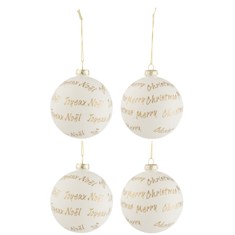 Boite de 4 boules de Noël blanche avec écriture or