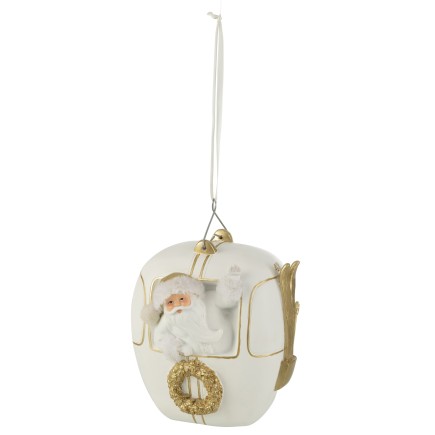 Téléphérique avec Père Noël en résine blanc 18x15.5x23 cm