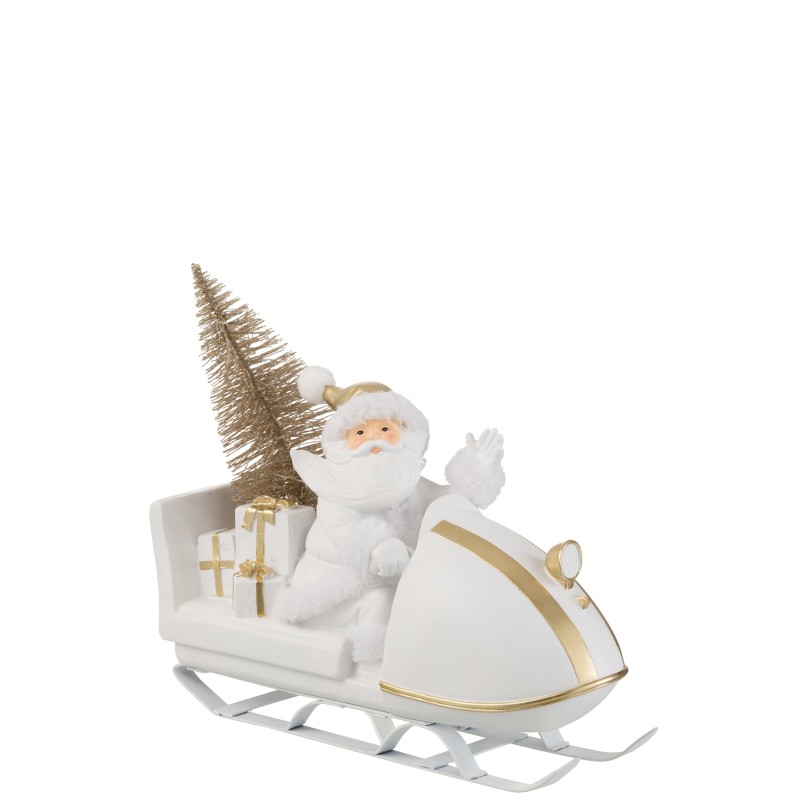Papá Noel en trineo de resina blanco 31x11x30 cm.