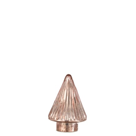 Árbol de Navidad decorativo con luces LED de vidrio rosa de 9x9x12.5 cm
