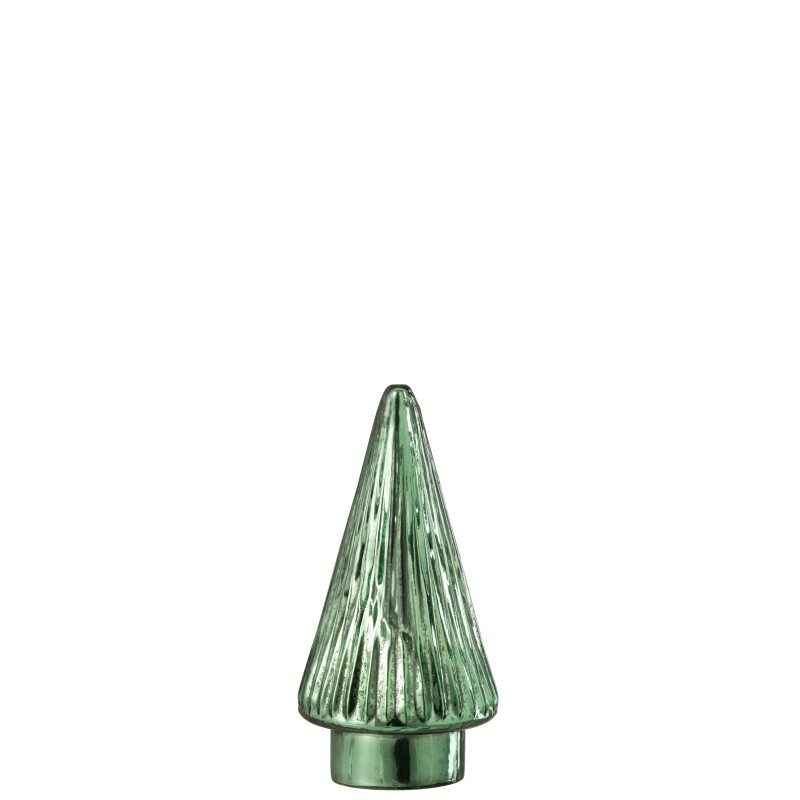 Árbol de Navidad decorativo con luces LED de vidrio verde de 9x9x19 cm