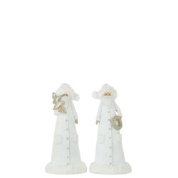 Set de 2 pères Noël en résine blanc 10x9x24 cm