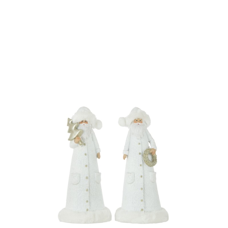 Set de 2 pères Noël en résine blanc 10x9x24 cm