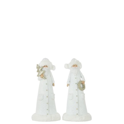 Set de 2 pères Noël en résine blanc 10x9x24 cm