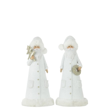 Set de 2 pères Noël en résine blanc 13.5x11x30 cm