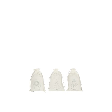 Set de 3 Sacs de Noël en textile crème 18x1x28 cm